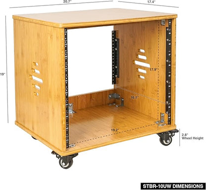 Sound Town DIY 10U Solid Carbonized Bamboo Studio Rack w/ 16" Depth, Ventilation, Rubber Feet, Casters for Recording Room, PA/DJ Pro Audio, Home Audio (STBR-10UW)