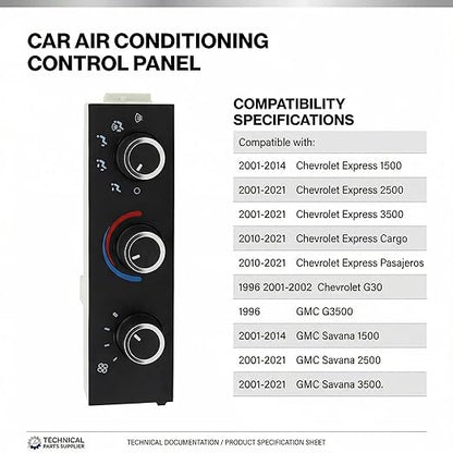 599-293 A/C Control Switch Air Conditioning Climate Control Module, Front Climate Panel for 2001-2014 Chevrolet Express 1500 GMC Savana 1500 2001-2021 Chevrolet Express 2500 3500 GMC Savana 2500 3500