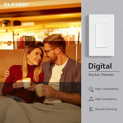ELEGRP Dimmer Switch, Digital Dimmer Light Switch for LED Lights 150W, INC/HAL 450W, Single Pole LED Dimmer Switch, Needs Neutral Wire, Wall Plate Included, UL Listed, 10 Pack, Matte White
