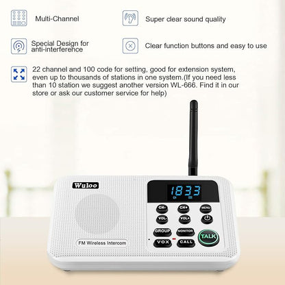 Expandable for Wuloo Intercoms Wireless for Home WL888, 1 Mile Range 22 Channel 100 Digital Code (Only 1 Unit for Expandable The Original intercom System, CAN NOT Work Without Other Units)