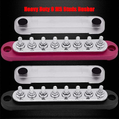 8 x M5 (#10) Studs Power Distribution Block Bus Bar 12V, Ampper 5.9" HD 120A Marine BusBar Battery Distribution Block W/Cover for Car Boat Solar (Red & Black)