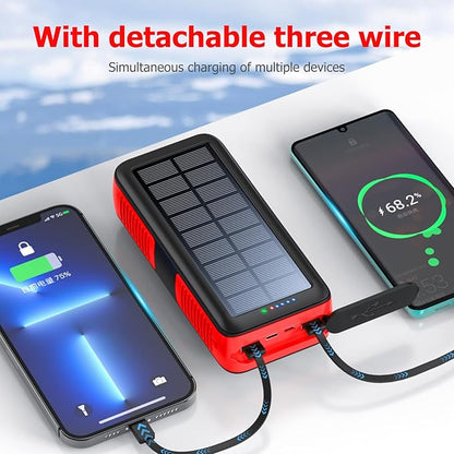 boogostore Solar Charger Power Bank 63200mAh, Portable Charger with Dual Outputs & Dual Inputs 4 LEDs Flashlight, Hand Crank Power Bank Fast Charging Battery Pack for Outdoor Camping Survival Gear