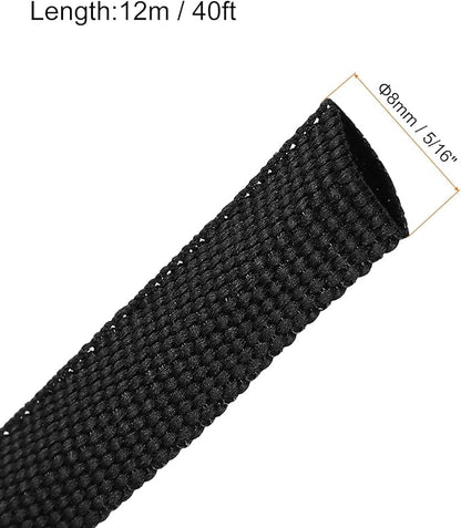 MECCANIXITY Braided Cable Sleeves Heat Shrinkable Fabric Sleeving, 5/16" 40ft Black 2:1 Ratio Heat Shrinkable Cord Protector for Harness Cable, Network Cable Protection, Cable Management