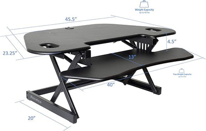 Rocelco 46" Height Adjustable Corner Standing Desk Converter with Dual Monitor Stand Bundle - Quick Sit Stand Up Computer Workstation Riser - Extra Large Keyboard Tray - Black (R CADRB-46-DMS)