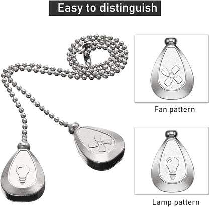 Patelai 4 Pieces Ceiling Fan Pull Chain Extender Ornament 12 Inch Ceiling Pull Chain Extension Classic Drop Shaped Pendant Beaded Ball Cord for Fan light lamp decorative with Connector(Silver)
