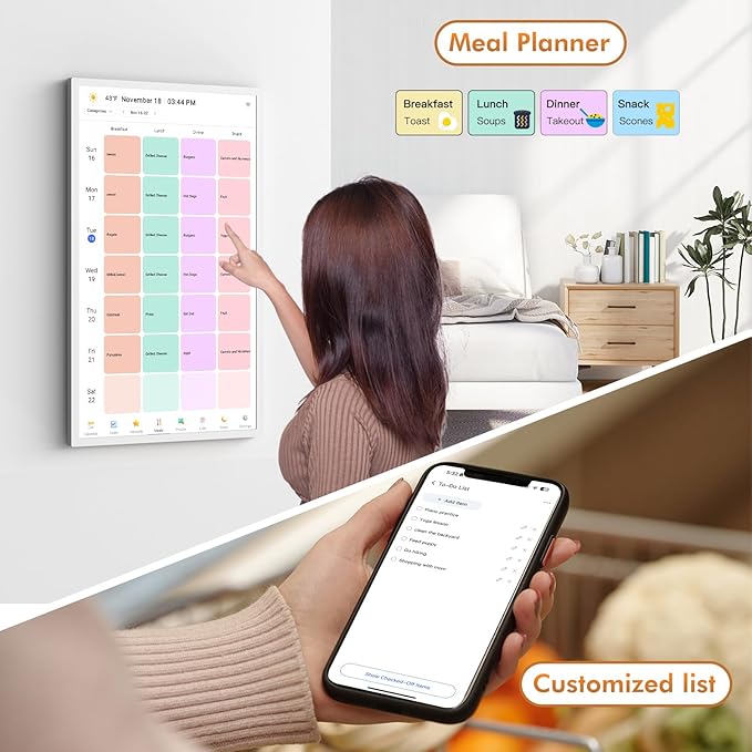 Smart Digital Calendar & Chore Chart for Family Schedules – 32 Inch Smart Touchscreen Interactive Display, Dual-WiFi, Auto-Sync Google iCloud Outlook Calendars, Selectable Reminders, Wall Mountable