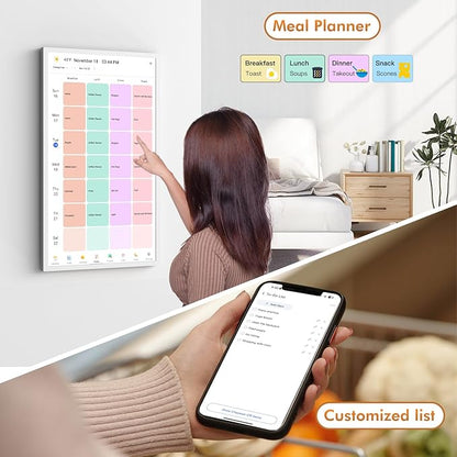 32" Digital Calendar Chore-Chart for-Wall-Planner - Interactive Touchscreen Display Electronic Calendar Picture Frame, Star Reward, Sync Google iCloud Outlook Calendar, Gifts for Mom, Wall Mount White