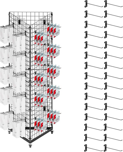 ztysn Grid Wall Panels Display Stand - 22"*66" Triangular Display Racks for Vendor Events with 30 Hooks, Art Display Panels Heavy Duty Floor Standing Movable Retail Display Stand