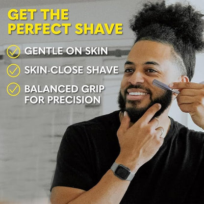 Beard Club Straight Razor for Men & Premium Shaving Gel for Men – Hydrating Mens Shave Cream for Sensitive Skin & Navajas Para Barbero - Barber Straight Edge Razor Kit, 5 Blades, Cedar Scent Gift Kit