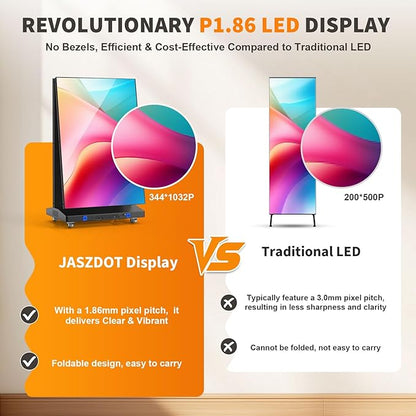 JASZDOT 80" Seamless Splicing LED Display, Foldable Poster Screen with P1.86 Digital Signage Display LED Totem with USB/HDMI/WiFi/Remote