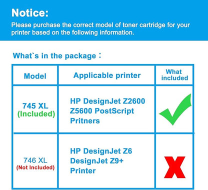 LCL 745 Ink Cartridge 300ml High Capacity Replacement for HP 745 Ink Cartridge 745 XL F9K06A F9K05A F9K04A F9K03A F9K02A F9K01A for DesignJet Z2600 Z5600 Postscript Printers (6-Pack MBK/PBK/C/M/Y/R)