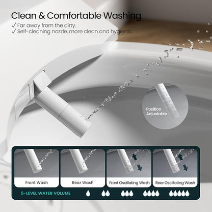 R&T V2601 Electric Bidet Seat For Elongated Toilet, Smart Toilet Seat with Heated Seat, Adjustable Temperature, Warm Air Dryer, Night Light