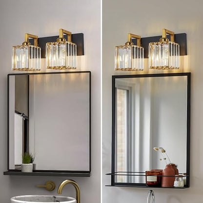 FDPBY Modern Bathroom Vanity Light 2-Lights Black Gold Crystal Wall Lamp Bathroom Modern Crystal Vanity Lighting