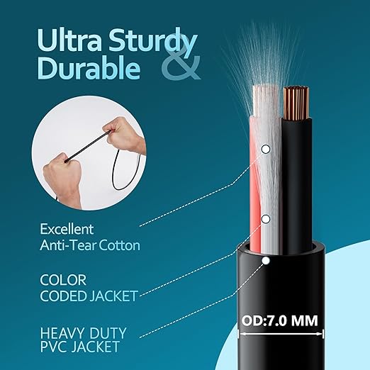 HiFind 16/2 Gauge Speaker Wire Cable 250 Ft-Tinned OFC Copper-UL CL3 Rated- Indoor/Outdoor-Pro Series 16 AWG-UV PVC Jacket&Cotton, Hi-Fi Sound for Car Audio,Home Theater Speakers,Stereos-Black