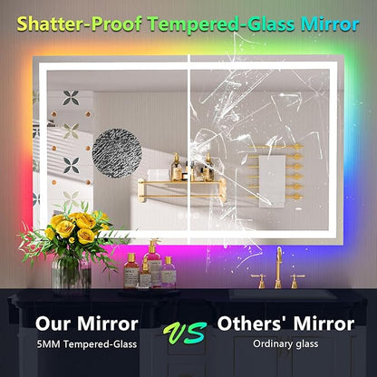 YEELAIT 55x36 Inch RGB LED Bathroom Mirror Front Light and RGB Backlit Lighted Vanity Mirror for Bathroom Wall Mounted Dimmable Anti Fog Memory Shatter-Proof IP54 Waterproof Horizontal/Vertical
