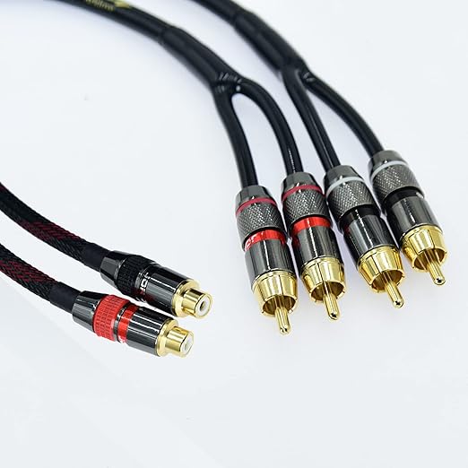 Arklove 2ft Shielded RCA Splitter Subwoofer Stereo Audio Video Cable 1 Female to 2 Male Dual Speaker Y Adapter Connector Extension Cord 24k Gold Plated(2 Pack)