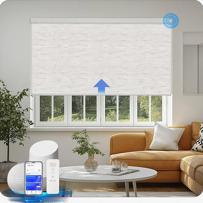 COOLWINDS Motorized Blinds with Remote Cordless Automatic Motorized Shades Custom Blinds for Indoor Windows Smart Curtains with Alexa Google Home(Blackout Linen Sandy Beach,W57 x H72in)