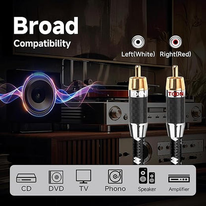 TODN Audiophile RCA Cables Stereo Shielded HiFi 2RCA Male to Male for Subwoofer, Phono, Car Audio (1.64ft/0.5m, 1 Pair)