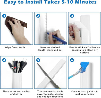 TV Cord Hider - 39in(3xL13in) Cord Covers for Wall Mounted TV Cable Hider Wall Kit | Wire Hiders for TV on Wall, Wire Covers for Cords, Cable Concealer Hide Cords, 1.5" W x 0.75" H, White
