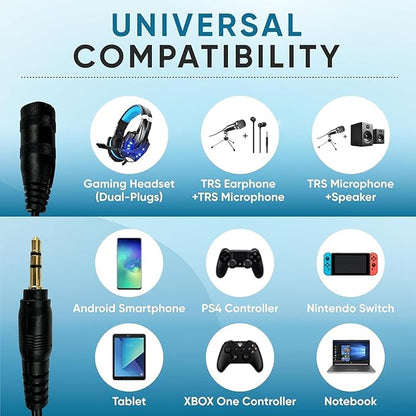Tempting Table 3.5 mm Headphone Jack to Two 3.5 mm Speaker and Headphone AUX Audio Cable Splitter, Black