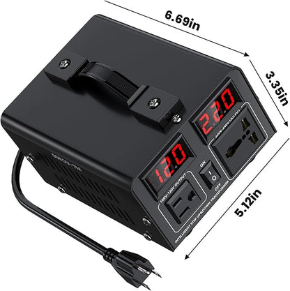 500W Voltage Converter Transformer(110V to 220V or 220V to 110V) Step Up/Down Converter 110/120 Volt - 220/240 Volt w/US Power Cord,Circuit Breaker Protection, LCD Screen Display, Manual Setting