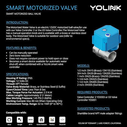 NSF Certified Pulse Meter + Shutoff Valve Kit, 1-1/2", FlowSmart Controller YS5006 Reads Meter Pulses, Real-Time Usage & Leak Detection, Auto Shutoff (D2D Offline), LoRa Long Range, Hub Included