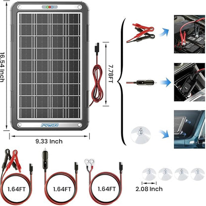POWOXI 12V Solar Car Battery Charger: 15W Solar Trickle Charger Maintainer with MPPT Controller for Car - RV Boat Marine Motorcycle - Solar Panel Kit for Automotive Trailer Truck Snowmobile Tractor