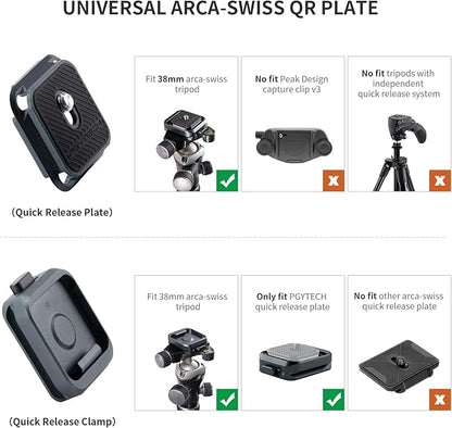 PGYTECH Quick Release Plate +Adapter w/Arcac-Swiss Interface Camera Quick Release Plate Mount for Sony/Nikon/Fuji/DJI Quick Setup Mount w/ 1/4" to 3/8" Screw Thread Gimbles Sliders Tripods Adapter
