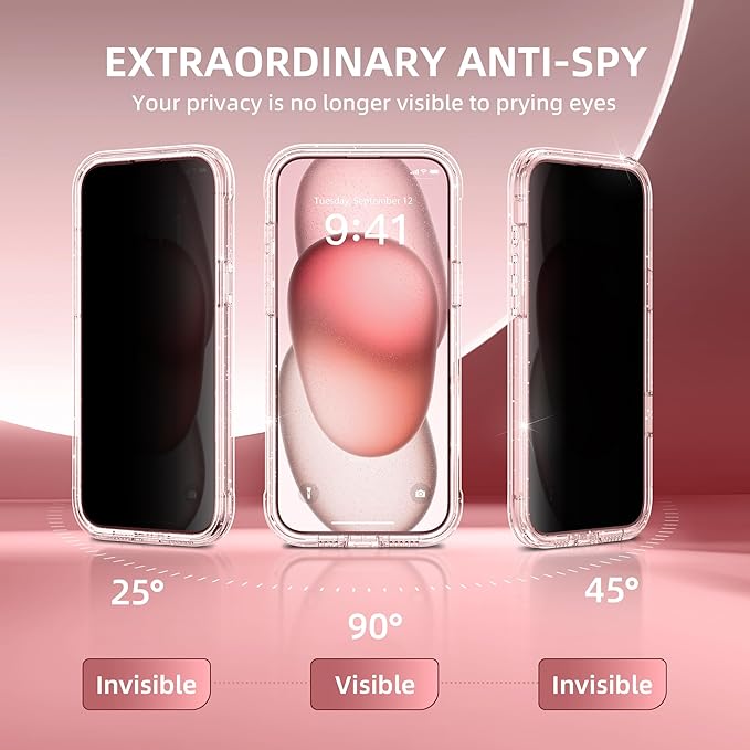 Magnetic for iPhone 15 Case, Compatible with MagSafe, Built-in Privacy Screen Protector and Camera Protection, Anti Spy Full Body Dustproof Shockproof Hard Phone Case 6.1", Shiny Clear