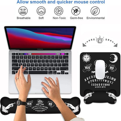 Wrist Rest Support Ergonomic Gel Mouse Pad & Memory Foam Keyboard Set, Non-Slip Rubber PU Base for Home Office Working Studying Easy Typing & Pain Relief, Ouija Board