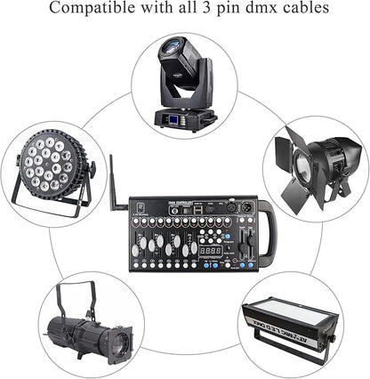 Wireless Dmx Controller 192 Channel Dmx Light Controller for Dj Lights, Dmx Controllers with Midi Portable Dmx 512 Controller, Dmx512 Lighting Controller Dmx Control Board for Stage Lights Dmx Console