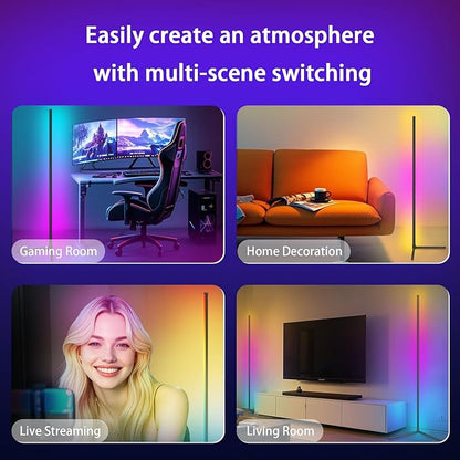 Tyute LED Corner Floor Lamp, 68+ Scenes, 16 Million Colors Corner Light with App & Remote Control, 65” Smart RGB Ambient Lighting with Music Sync, Mood Lighting for Bedroom, Living Room, Gaming Room