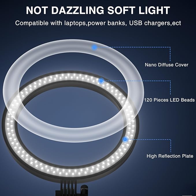 Desk Ring Light with Stand - 10.5'' Desktop Ring Light with Phone Holder for Video Recording, Circle Light for Computer Zoom Meeting Video Conference Lighting Video Calls Podcast Streaming