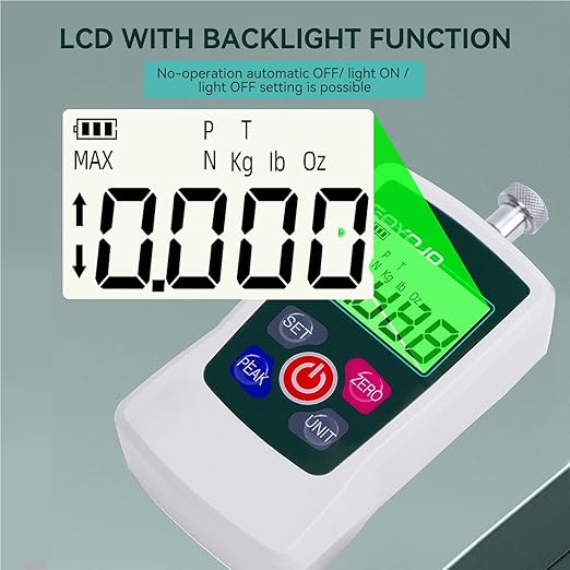 GOYOJO Digital Force Gauge High-Precision Push-Pull Meter for Tension & Compression Testing Units (N, kg, lb, oz) Real-Time/Peak/First Peak Modes Ideal for Quality Control & Material Testing (3N)