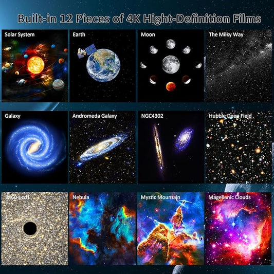 FLEVO Planetarium Star Projector, Galaxy Projector,Realistic Starry Sky Night Light,4K Replaceable HD 13 Film Discs,for Kids Bedroom Ceiling Home Living Room Decor Birthday Gifts