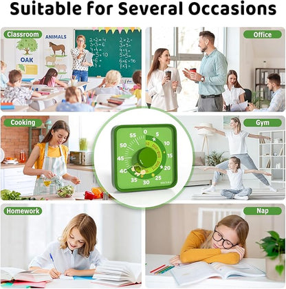 Secura 7.5-Inch Animal Pattern Visual Timer for Kids, 60-Minute Countdown Timer for Classroom or Kitchen, Durable Mechanical Timer Clock with Magnetic Backing (Green)