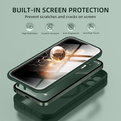 BERFY Magnetic for iPhone 13 Pro Max Case, Compatible with MagSafe, Built-in Privacy Screen Protector and Upgraded Camera Protection, Anti-Spy Full Body Shockproof Phone Case for 13 Pro Max 6.7",Green