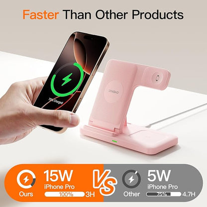 2025 3 in 1 Wireless Charger for iPhone 16 15 14 13 12 11 XR 8, Apple Charging Station for Apple Watch 10/9/Ultra/8/7/SE/6/5/4 & AirPods Series, Wireless Charging Station for Multiple Devices Apple