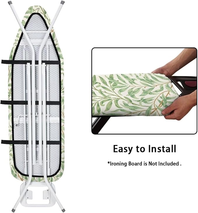 ZCFYGDX Ironing Board Cover Decor 14x45 Inch, Iron Board Cover with Nose Pocket, Nylon Buckle Fastening Stain Resistant Scorch Resistant,Protection Covers with Elastic Edge Fresh Green Leaf Print