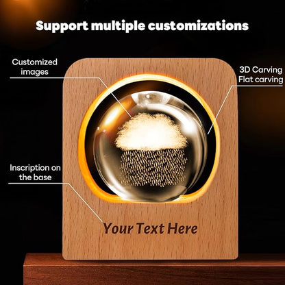 GigaGlow Personalized 3D Crystal Photo Night Light - Custom Engraved Glass Ball with LED Wood Base | Perfect Custom Gift for Family, Pets, Birthday, Valentine's Day