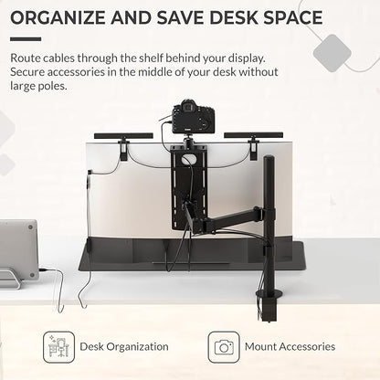 HumanCentric DSLR Monitor Mount Small, Desk Camera Mounting, Light Webcam, Microphone Shelf for Monitor VESA Arm, Replace Clamp Tripods, 100x100mm Patterns, Aluminum, Hardware Included