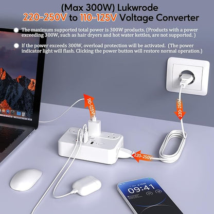 Lukwrode 220V to 110V Voltage Converter Universal Travel Adapter with 35W PD 2 Type C Port 2 USB A Port,US to Europe International Power Converter Combo Plug for Worldwide European US EU AU UK White-W