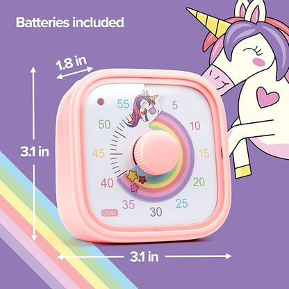 Visual Timer for Kids – Rainbow Ride Clock - Silent Time Management – 60 Minute Countdown – Focus and Productivity Tool – for Classroom, Toddlers, Study, Toothbrush – Fun Design – Adjustable Alarms