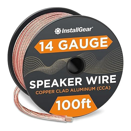 InstallGear 14 Gauge Wire AWG Speaker Wire (100ft - Clear) - Speaker Cable for Car Speakers Stereos, Home Theater Speakers, Surround Sound, Radio, Automotive Wire, Outdoor - Speaker Wire 14 Gauge