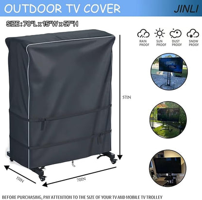 JINLI 70-75 inch outdoor TV trolley cover, courtyard TV cover, Oxford fabric waterproof and dustproof, triple windproof design, compatible with rolling/mobile stand