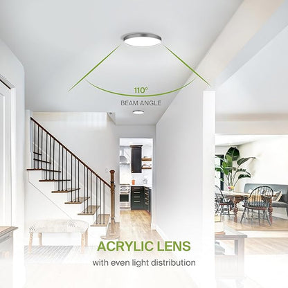 ASD LED 9" Round Flush Mount Ceiling Light Fixture, Low Profile Surface Lighting | 5CCT, Dimmable, Ultra-Thin, ETL Listed | 18W 1660LM 2700-6000K 120V | Kitchen, Bedroom, Hallway Lamp | Nickel