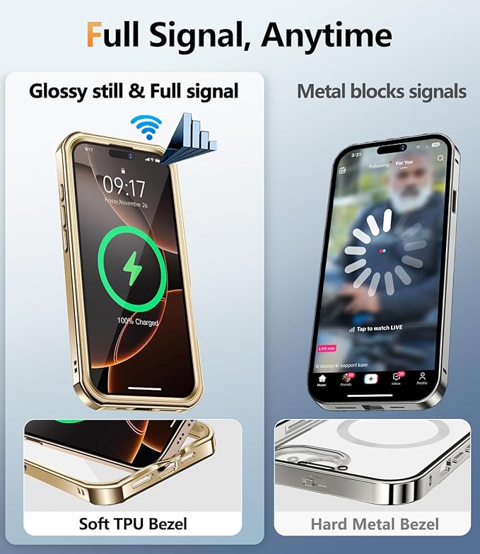 [360° Rotatable CD Stand & Built-in Privacy Screen Magnetic Case for iPhone 16 Pro [Compatible with MagSafe & Full Signal] Mil-Grade Shockproof Full Body Anti-Spy Cover for 16 Pro-Gold