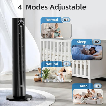 Antarctic Star Tower Fan Portable Floor Fans 85°Oscillating Fan Quiet Cooling 12H Timer Remote Control Standing Bladeless Electric 3 Wind Speeds 4 Modes Bedroom Office,36 inch, Black