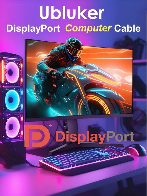 Ubluker 10K 8K DisplayPort 2.1 Cable 54Gbps 6.6 FT, Certified DP to DP Cord 4K 240Hz 165Hz 144Hz 120Hz 10K 8K 120Hz Nylon Braided UHBR HDCP2.3 FreeSync G-Sync RTX5090 Gaming Monitor PC Projector