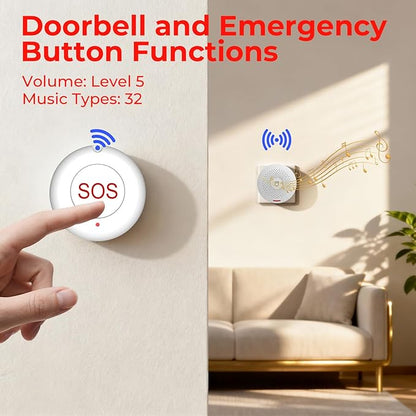 Hapippofa Caregiver Call Button Wireless Call Button for Elderly at Home,WiFi Panic Button,Life Alert Systems for Seniors No Monthly Fee (whiter4)